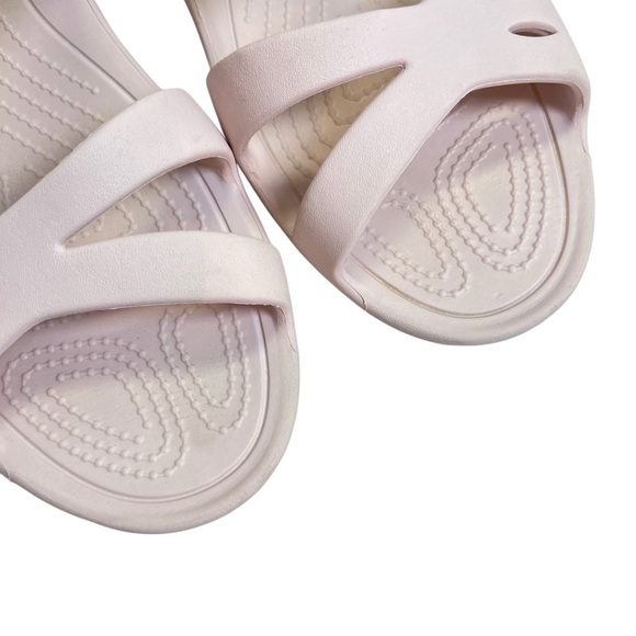 CROCS Pastel Pink Flat Sandals Interwoven Straps Textured Sole 10 - Picture 6 of 9
